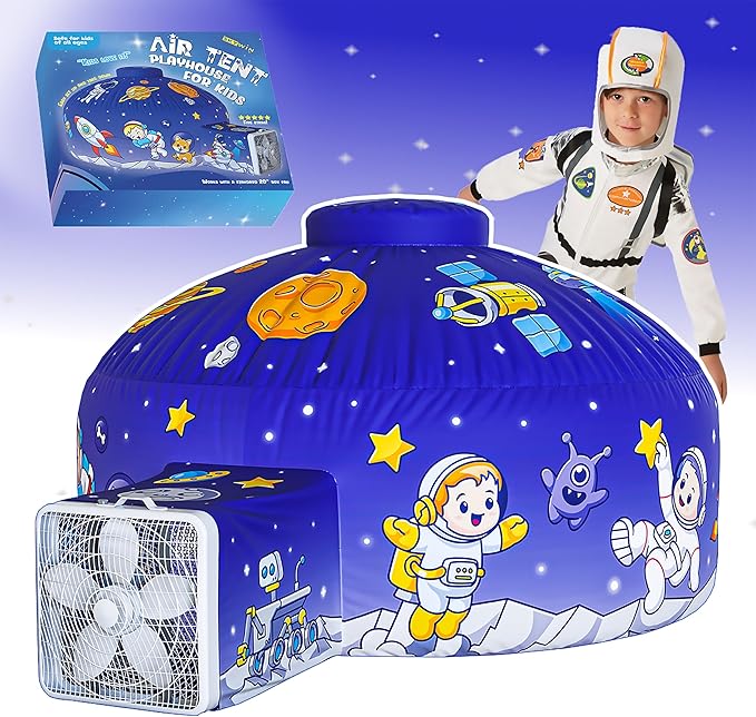 Skywin Air Tent for Kids (77??x 50?? Builds in 30 Sec, Toddler Tents Indoor for Imaginative Play, Spacious Kids Forts Indoor Playhouse for Boys & Girls Ages 3-14 (Fan Not Incl) (Space Cadet)