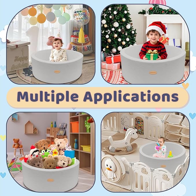 HARBOLLE 35.4" Soft Fleece Ball Pit & Playpen for Toddlers & Babies, Indoor/Outdoor Kids Foam Play Center, for Boys & Girls, Gray