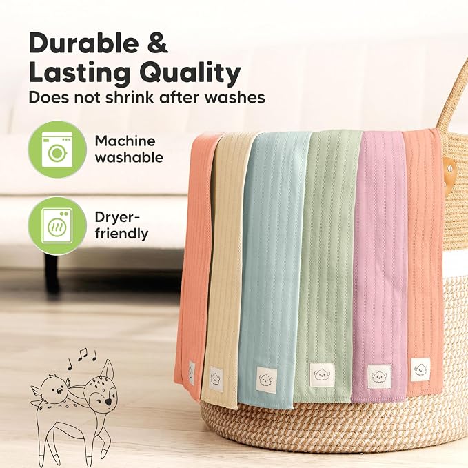 KeaBabies Organic Cotton Burp Cloths Baby Girl, Boy - 6-Pack Large Burping Clothes for Babies, Spit Up Rags, Super Soft & Absorbent Newborn Wash Towels, Gender Neutral,Non-Shrink (Stria, Muted Pastel)