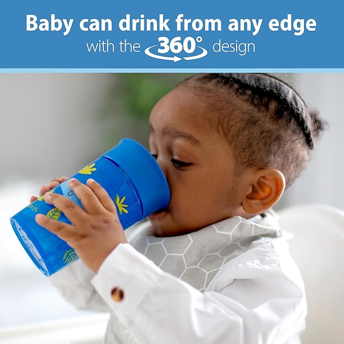 Dr. Brown's Milestones Cheers 360 Spoutless Transition Cup, Travel Friendly and Leak Free Sippy for Babies and Toddlers, Blue Animals, BPA-Free, 10 oz/300 mL, 9m+, 1-Pack