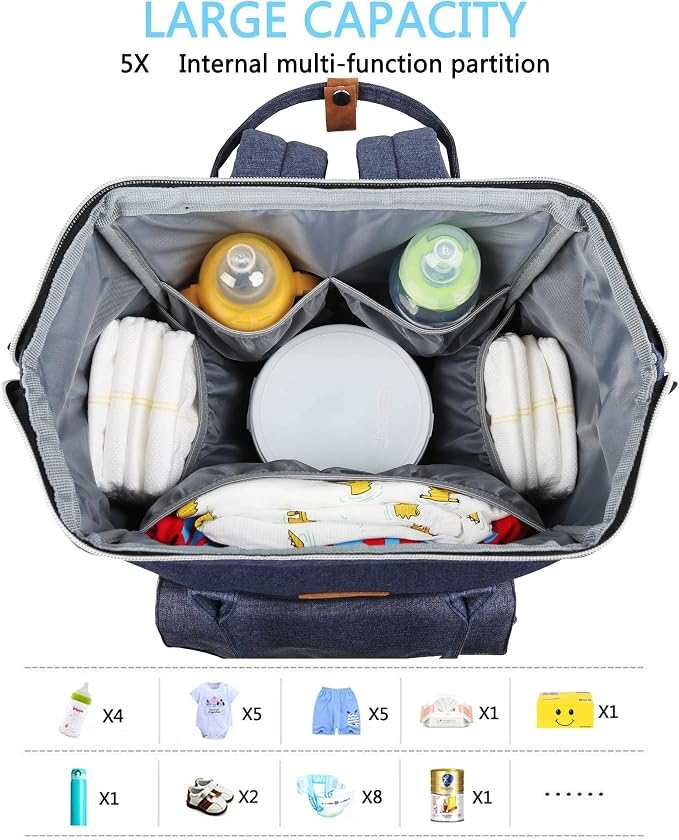 Niumike Baby Diaper Bag Backpack Multifunction Large Capacity Maternity Baby Changing Bags with Changing Pad and USB Waterproof Stylish Mothers Day Gifts for Mom Navy