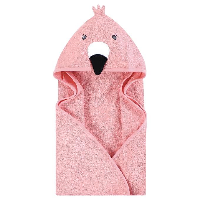 Hudson Baby Infant Girl Cotton Animal Face Hooded Towel, Pink Flamingo, One Size