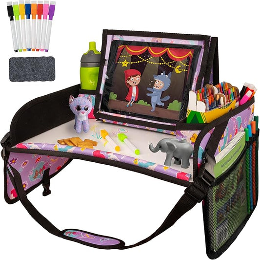 Lusso Gear Kids Travel Tray for Car - Road Trip Essentials for Kids - Car Seat Tray for Toddlers & Kids - for Airplane, Kids Travel Desk, Road Trip Activities (Mermaids)