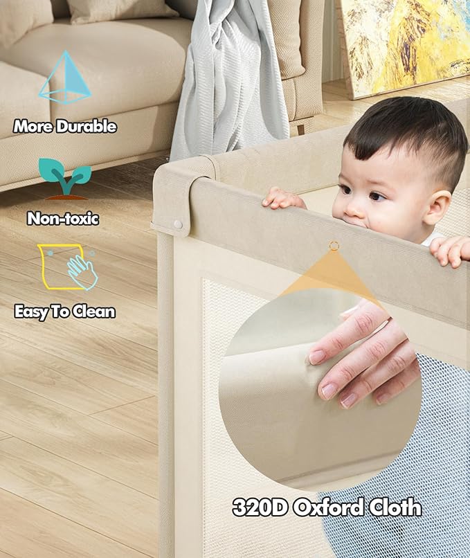 Mloong Baby Playpen with Mat - 59x59 Inches Extra Large Playpen for Babies and Toddlers, Indoor & Outdoor Activity Center, Safety Baby Fence