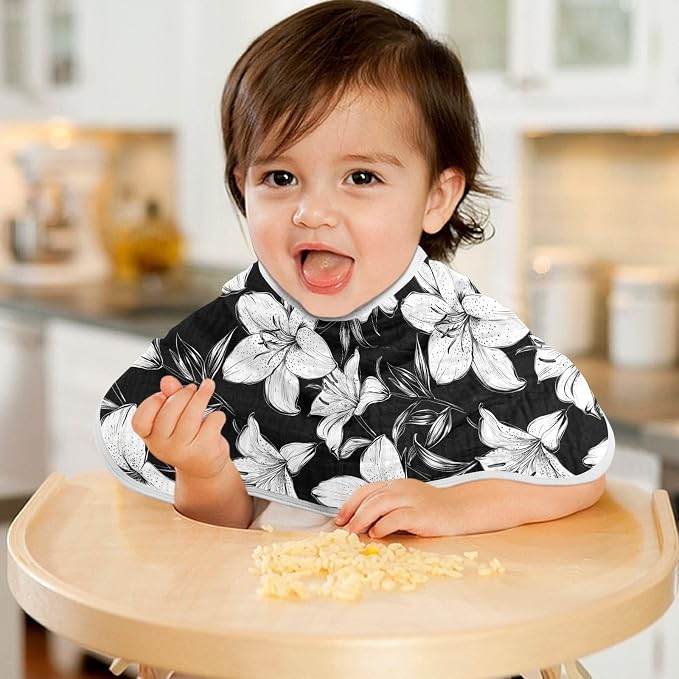 vvfelixl Black White Lily Burp Cloths for Baby Boy Girls Baby Washcloths Burp Rags 1 Pack