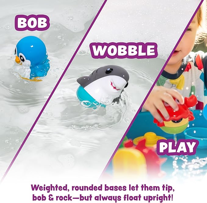 Tub Works® Tub Bobbers??Bob, Wobble & Float Upright Toddler Bath Toys, 6 Pack | Unique Wobbling Action | Sealed, No Hole Baby Bath Toys | Engaging Bathtub Toys for Kids | Water Table & Baby Pool Play