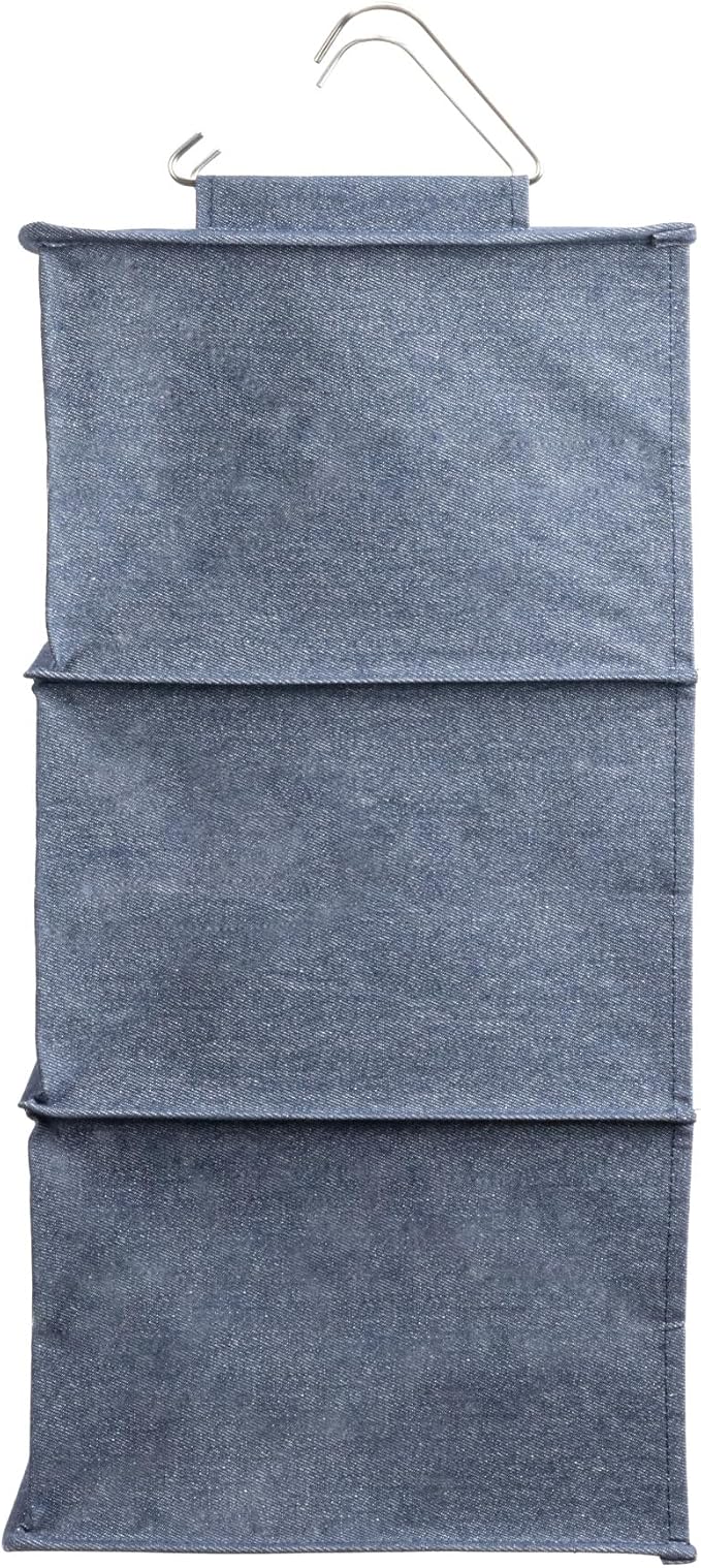 Household Essentials Hanging Cotton Blend Closet Organizer with 3 Storage Shelves, Denim