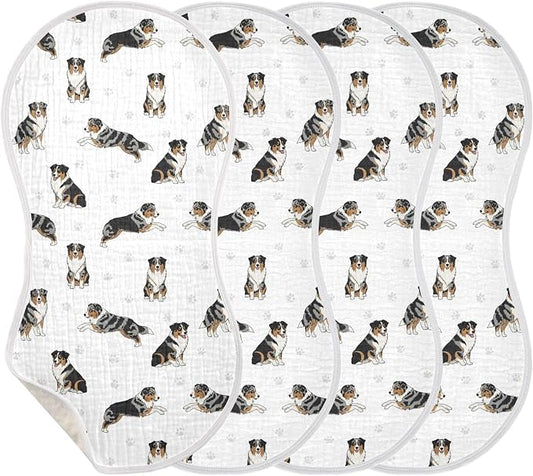 4 Pack Muslin Burp Cloths Bernedoodle Dogs Paw White Cotton Baby Burp Cloths Ultra Absorbent and Soft Thick Burping Cloth for Newborn Babies 22x11 Inch
