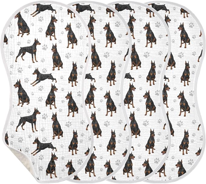 4 Pack Muslin Burp Cloths Doberman Dogs White Cotton Baby Burp Cloths Extra Absorbent and Soft Thick Burping Cloth for Newborn Boys Girls 22x11 Inch