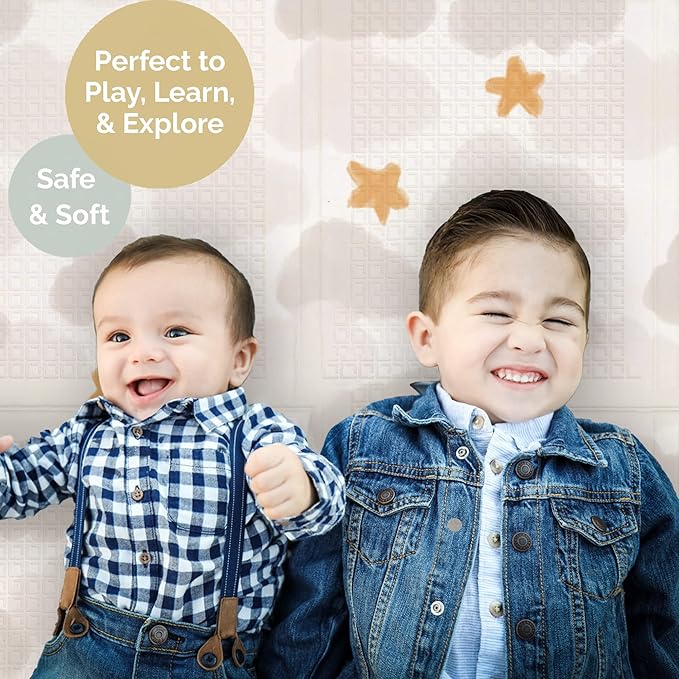 JumpOff Jo Foldable Foam Play Mat ??Large Waterproof Baby & Toddler Activity Floor Mat, Double-Sided 70 x 59 Inch Play Surface
