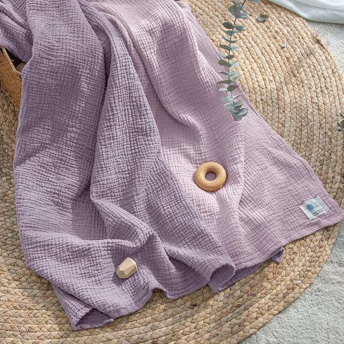 lulumoon Muslin Swaddle Blanket Baby Receiving Blankets Neutral, 2 Pack, Purple