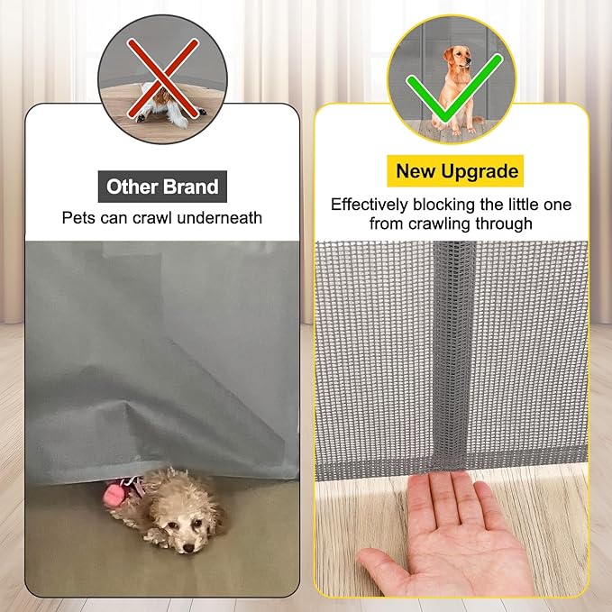 Reinforced 42??Tall x 100??Wide Retractable Baby Gates Extra Tall Dog Gate with Rods to Prevent Crawling Through, Pet Gate for Large Openings Extra Wide Mesh Baby Gate for Stairs, Gray