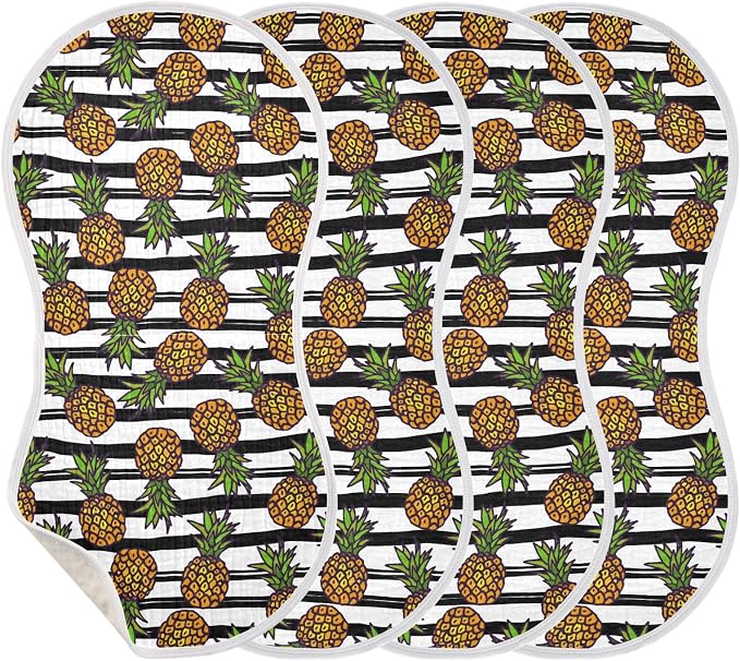 Muslin Baby Burp Cloths, Pineapple Fruits Stripe Muslin Washcloths Baby Bibs Rags Comfy Soft Absorbent in for Newborn Boys and Girls 4 Piece 22 x 11 Inch