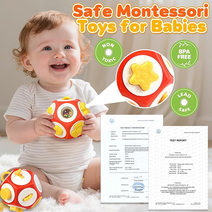 Chilvil Busy Cube Busy Board for 1 Year Old, Montessori Sensory Toys Airplane Car Travel Activities for 12-18 Month Boy Girl Gifts Valentine Day's Gifts for Baby Toddler Easter Basket Stuffer Gift