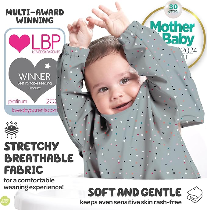 Waterproof Smock Baby Bibs for Eating (Boy or Girl 6-24 Months) - Toddler Long Sleeve Bib for Baby Led Weaning