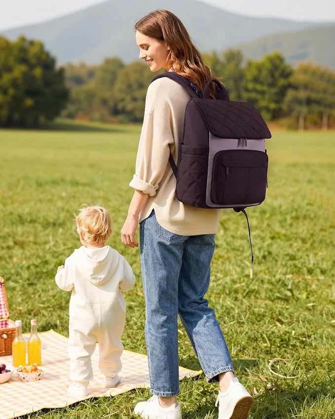 LOVEVOOK Diaper Bag Backpack With Pocket For Large Capacity Cup,Multi-Function Baby Travel Bag For Mom Dad,Waterproof Baby Bag for Boys Girls with Changing Pad,Insulated Bag,Stroller Straps,Purple