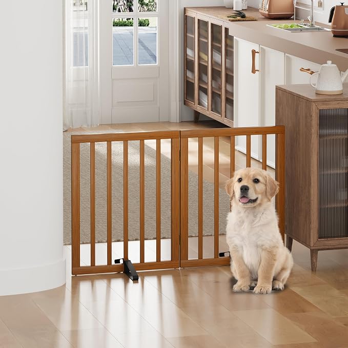 Dog Gate for Doorways, Foldable Dog Gate Indoor for Doorways Bedroom 2 Panels (Walnut)