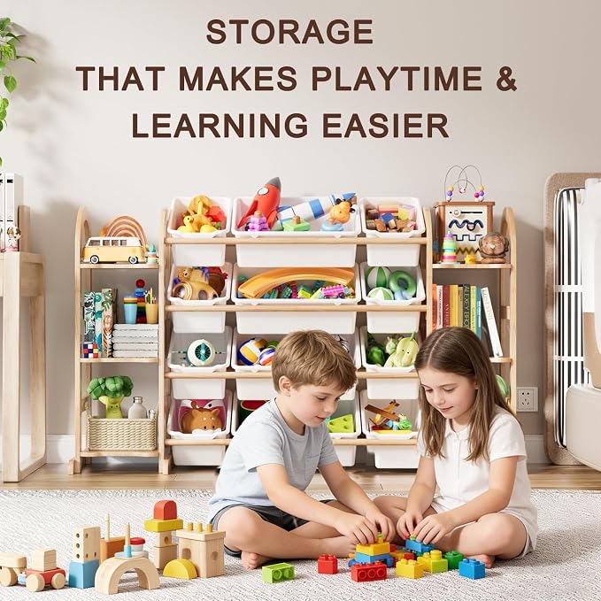 Kids Toy Storage Organizer - Toy Organizers and Storage with 6 Shelves and 12 Bins,Kids Toy Organizer for Playroom, Bedroom, Nursery, 53 Inches Wide