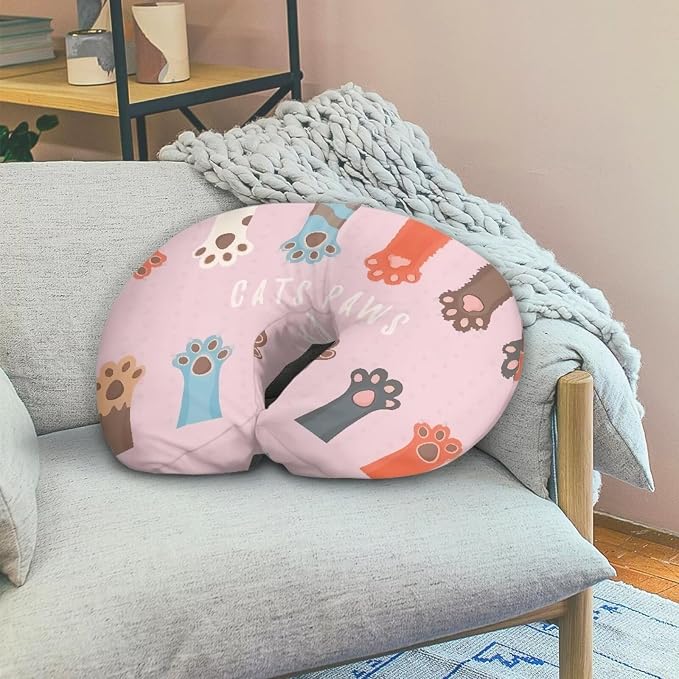 Cute Cats Paws Newborn Nursing Pillow Covers, Soft and Comfortable Nursing Cover for Breastfeeding Pillows,Novelty Pink Pillow Slipcover for Baby Girls Boys (Cover Only)