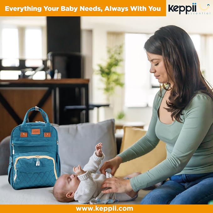 keppii essential™ 3-in-1 Diaper Backpack – Waterproof, USB Port, 16 Pockets & Changing Station | CPC Certified (Black)