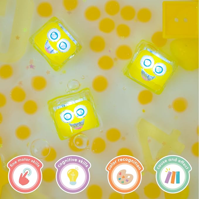 Glo Pals Water-Activated Light-Up Sensory Bath Toy Character and 6 Cubes for Bathtime and Sensory Play, Alex, Glows Yellow