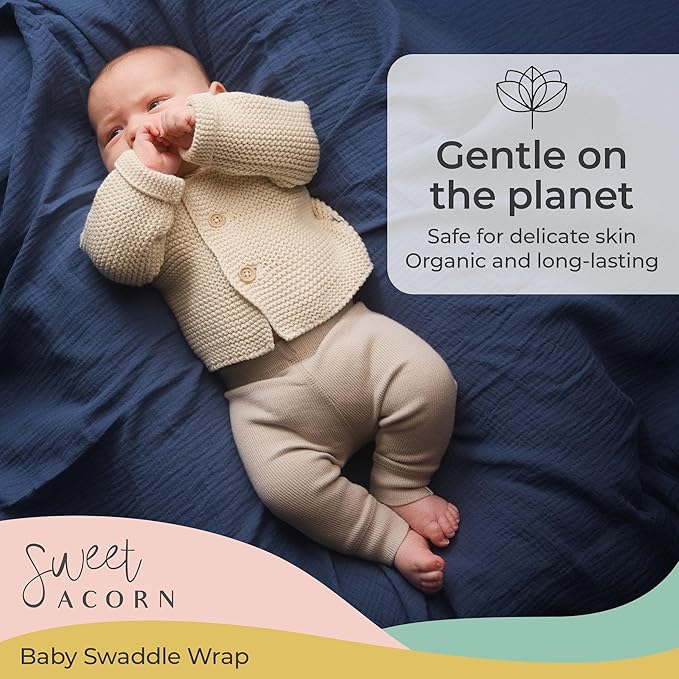Muslin Swaddle Blanket ??Soft Cotton Muslin Baby Blanket for Newborns, Infants, and Toddlers, All-Season Comfort Baby Essential - Green, Blue