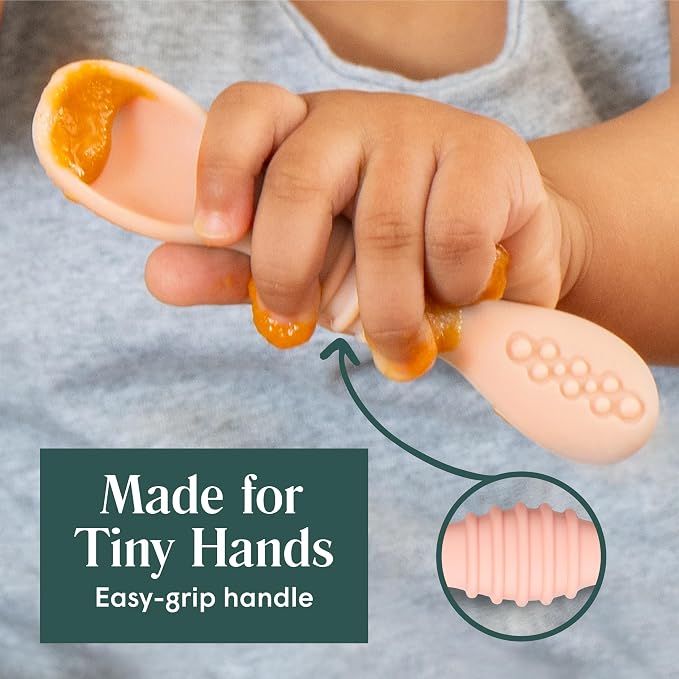 Simka Rose Baby Bowl and Spoon Set, Suction Bowls for Toddler, BPA-Free Silicone, Dishwasher and Microwave Safe (Peach)