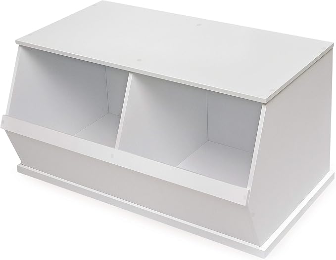 Badger Basket Two Bin Stackable Toy Storage Cubby Organizer ??Modular Storage for Toys, Books, and Crafts ??Solid Wood Panel - White