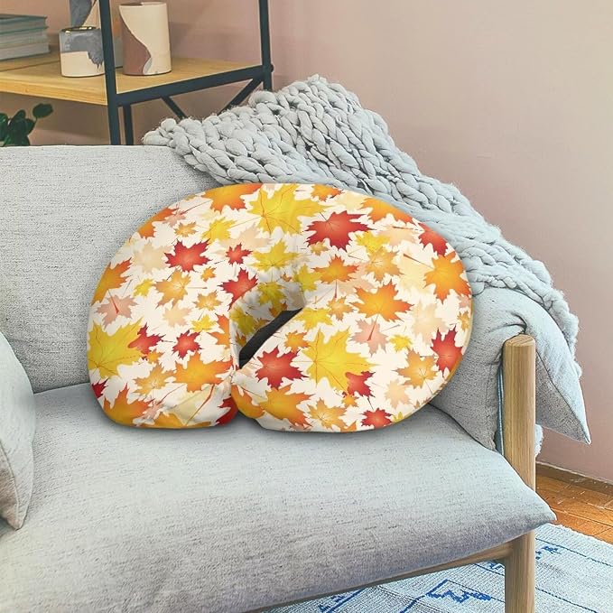 Fall Maple Leaves Nursing Pillow and Positioner Detachable Newborn Original Breastfeeding Slipcover Case U-Shaped Head Support Protector Cushion Essential with Hidden Zipper Easy Care
