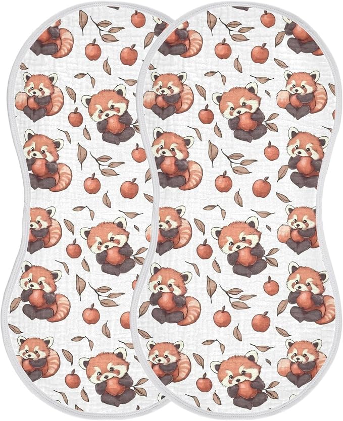 vvfelixl Cartoon Cute Red Panda Eat Fruit Burp Cloths for Baby Boy Girls Baby Washcloths Burp Rags 1 Pack