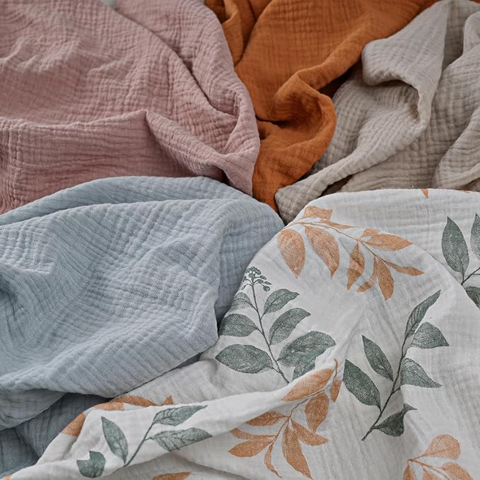 Muslin Receiving Blankets, Neutral Blanket Swaddling for Newborn Boys and Girls, 5 Pack Breathable and Skin-Friendly Swaddle Wrap for Infant Baby (Gentle Colors)