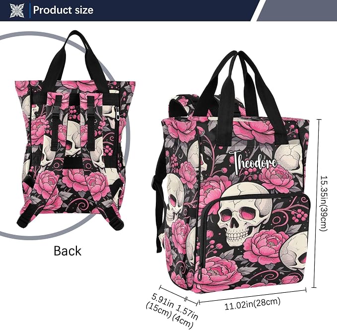 Personalized Skull Pink Flowers Diaper Bag Travel Large Cap Mom Dad