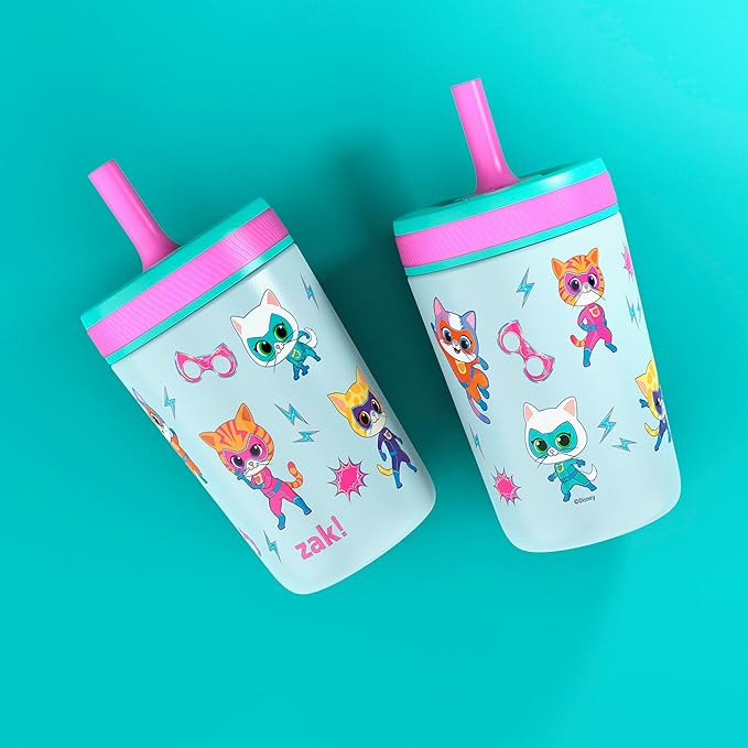 Zak Designs SuperKitties Kelso Toddler Cups For Travel or At Home, 12oz Vacuum Insulated Stainless Steel Sippy Cup With Leak-Proof Design is Perfect For Kids (Ginny, Sparks, Buddy, Bitsy)