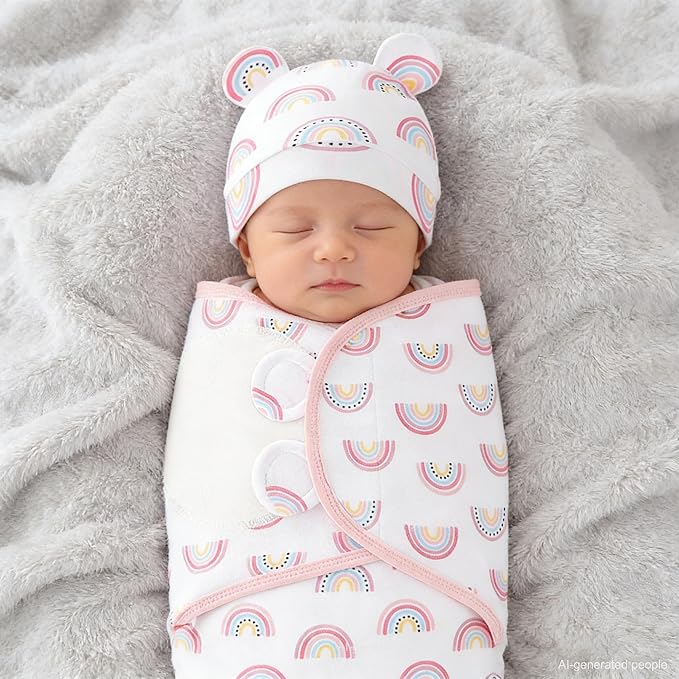 Baby Swaddle Sleep Sack with Hat Set for 0-3 months 3-Pack Soft Cotton Newborn Wearable Swaddle Wrap for Girls Boys