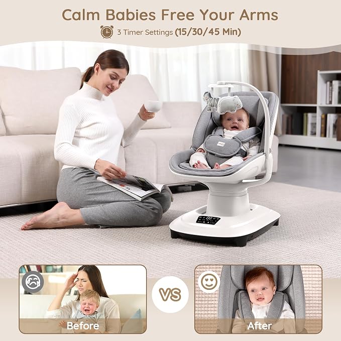 Baby Swings for Infants, Electric 3D-Motion Baby Swings with 7 Modes, 5-Point Harness, APP Control, 12 Preset Melodies, Indoor Toddler Swing for Boys Girls, Newborn Nursery Essentials (7-33lbs)