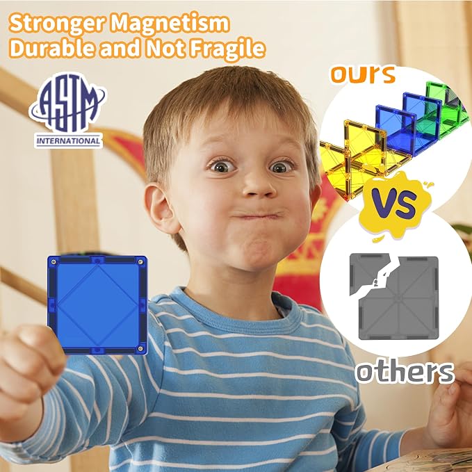 MAGBLOCK Magnetic Tiles Kids Toys, 120PCS 3D Magnetic Building Blocks Set Construction Toys Educational STEM Magnet Tiles for Kids Stacking Blocks Learning Gifts for Toddlers Boys Girls