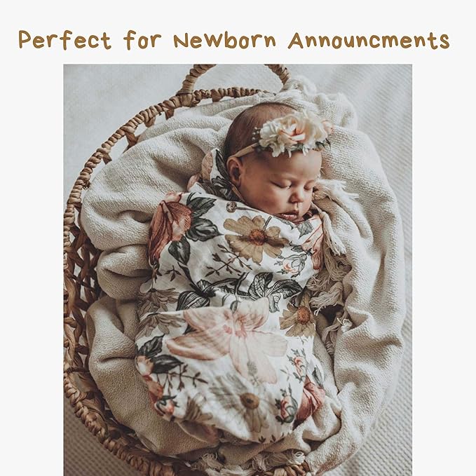 Mini Wander Swaddles for Newborns Muslin Swaddle Blankets - Breathable Soft Newborn Receiving Floral Blanket Baby Essentials | 47 x 47 Cotton - (Garden Floral) White