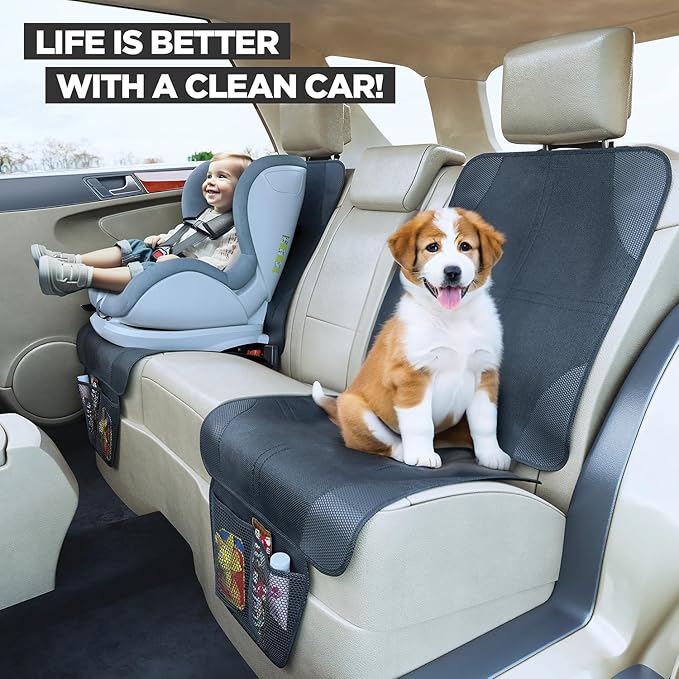 lebogner Car Seat Protector for Baby and Child ??Non-Slip, Thick Padded Cover with 2 Mesh Pockets ??1 Pack