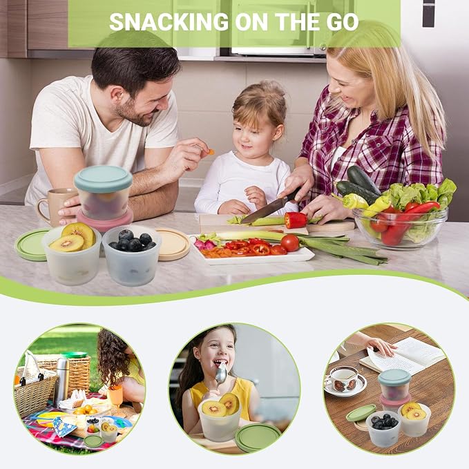 Silicone Food Storage Containers with Lids Reusable Snack Containers 4 oz Bento Lunch Snack Box for Kids & Adults - for Office, Home, Kitchen - BPA FREE - Dishwasher & Freezer Safe 4 Pack