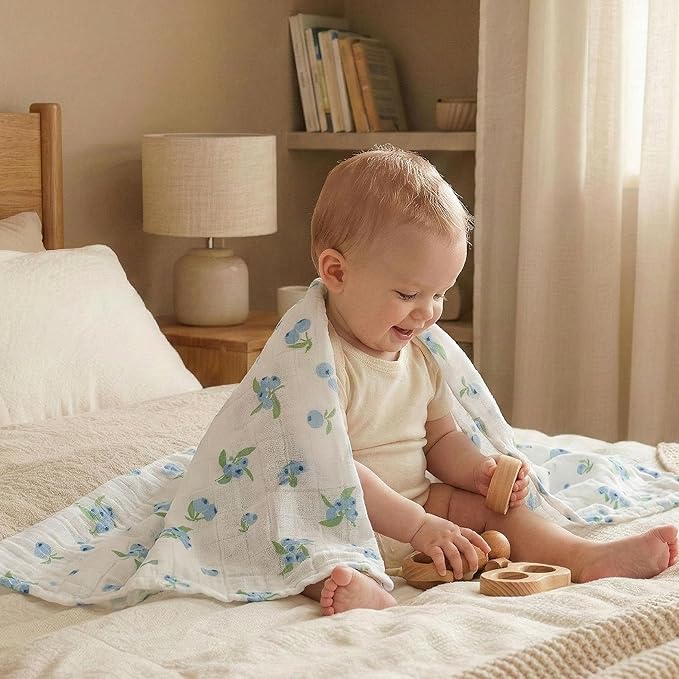 GLLQUEN BABY Receiving Blanket Boy Cotton Muslin Swaddle Blankets Girl Newborn Squares Breathable & Soft Thin Baby Blankets Cloths Double Absorbent Infant Swaddling Wrap - 6 Pack (Azure Berry Dream)