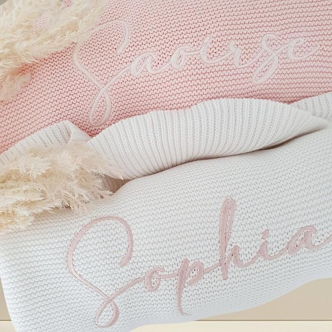 Luxury Custom Embroidered Knit Baby Blanket, Personalized Soft Breathable Cotton Knit Kids Blanket, Newborn Baby Gift, New Mom Gifts, Newborn Babys Girl & Boy Gift 5