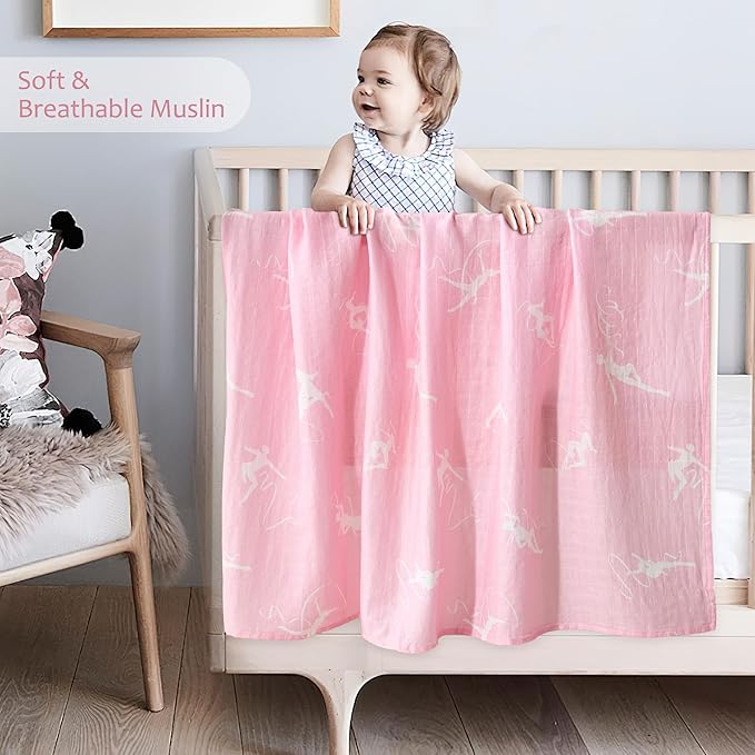 Muslin Swaddle Blankets for Newborn, Large 47"x47" Soft Breathable Bamboo Cotton Baby Blanket, Lightweight Receiving Blanket for Boys and Girls, Happy Movement