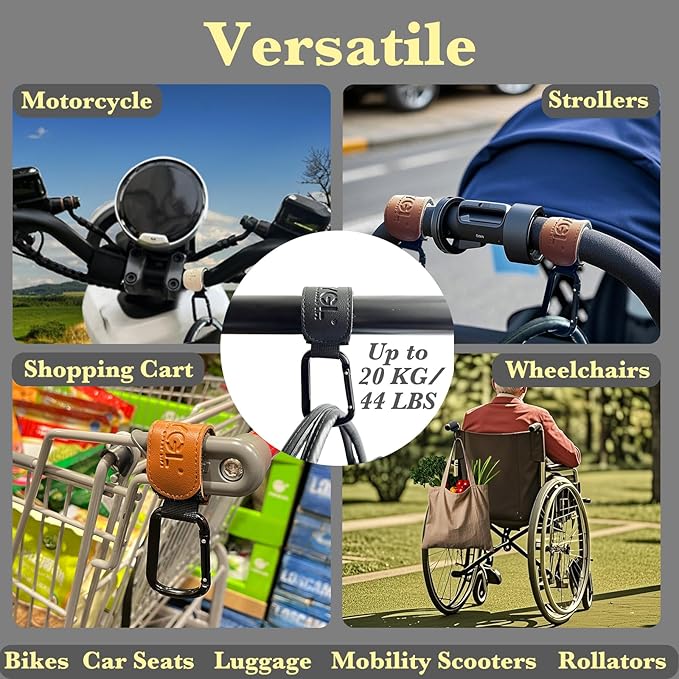 4-Pack Stroller Organizer: 2 Universal Pram Clips with 2 Stroller Hooks | Convenient Travel & Shopping Essentials for Baby Carriage - Light Yellow