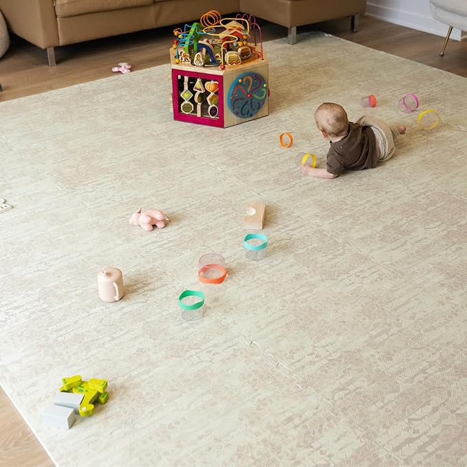 Little Landings Baby Play Mat for Floor - Sandstone (6x8ft) - Premium EVA Foam Play Mat for Babies & Toddlers (Ages 0-5+) Non-Toxic Playmat for Tummy Time, Crawling & Playroom - Stylish & Comfortable