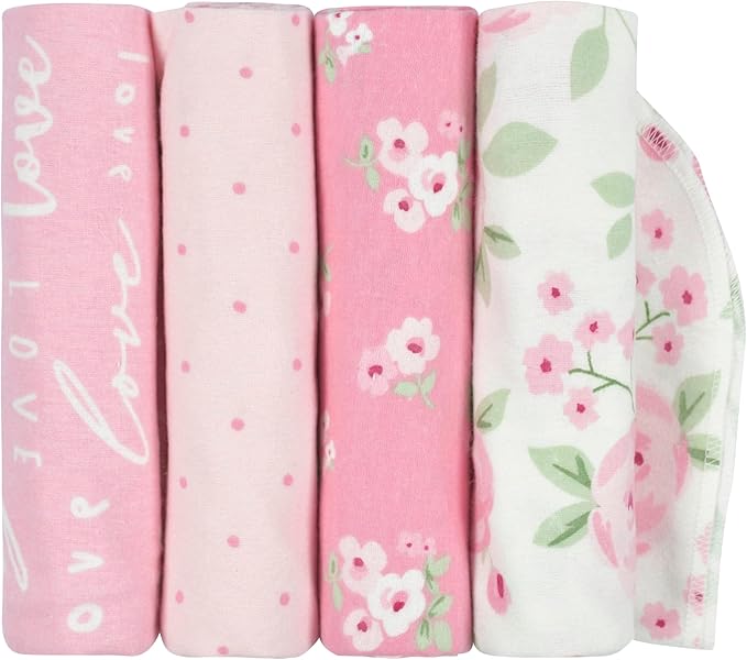 4-Pack Baby Girls Floral Flannel Receiving Blankets