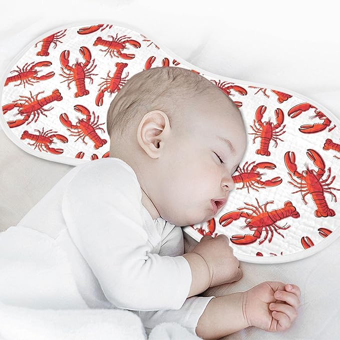 Muslin Burp Cloths for Baby Boys and Girls - 4-Pack Ultra Absorbent Lobsters Muslin Washcloths, Newborn Towel, Milk Spit Up Rags, Burp Cloth Bib for Unisex, 22 x 11 Inch