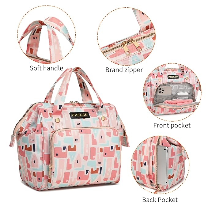 FHELAD Diaper Bag Backpack, Pink | Small, Waterproof, Multi-Function, Insulated Pockets, Travel Backpack, Maternity Bag