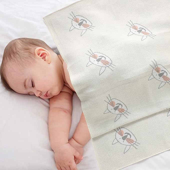 Hadetoto Baby Blankets for Boys and Girls, Newborn Knitted Cotton Swaddle Blankets Neutral Crochet Receiving Blanket, Baby Essentials, Registry & Gift, 40 x 30 inches
