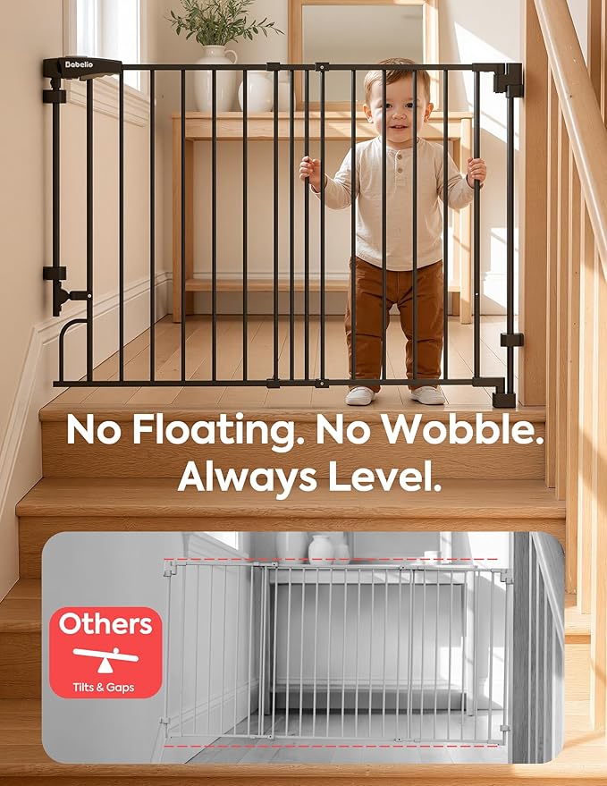 Babelio Removable & No Bottom Bar Baby Gate, 35.5-55" Hardware Mounted (Drill Needed)| Wide Walk-Thru| Auto-Close Safety Dog/Pet Gate for Stairs & Doorways (Black, 35.5-55" W, 30" H)