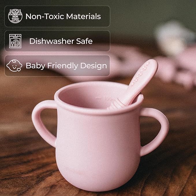 BPA-Free Silicone Baby Feeding Set ??Baby Utensils 6??2 Months, Suction Plate & Bowl, Cup, Bib & Training Spoons | Food Grade Silicone, Dishwasher Safe Baby Eating Set